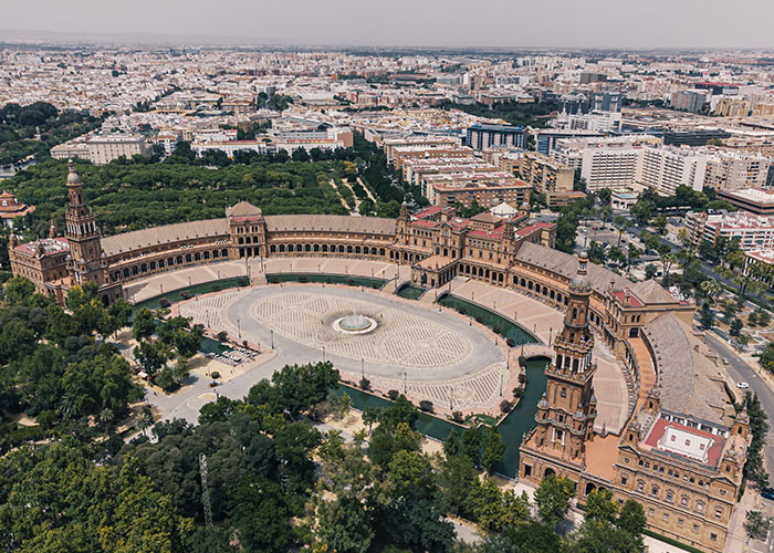 Aerial View of Plaza de Espana, Seville, Spain